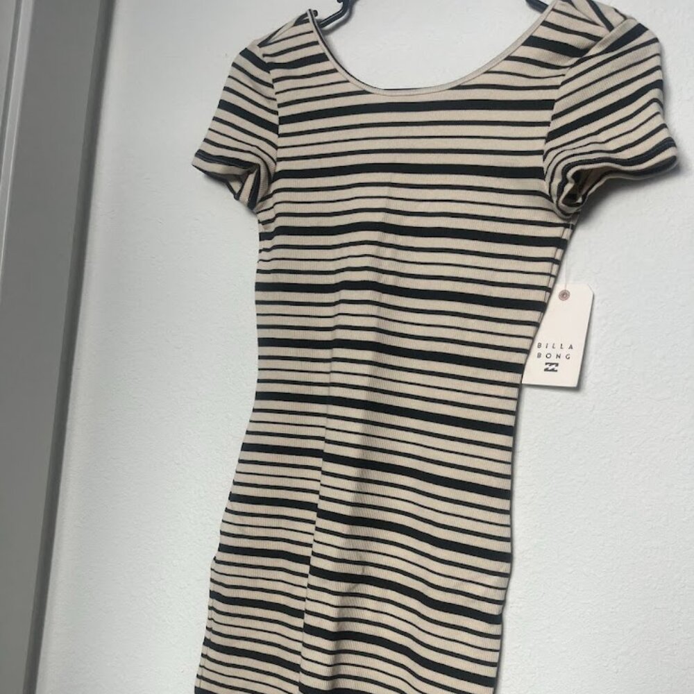 New NWT Women's Billabong Shore Thing Dress Mini Rib Knit Stripe Bodycon Size S